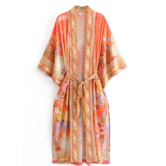 Bohemian Maxi Kimono Robe Long Duster Cover Up Jacket Gypsy Madison Mermaid - Picture 2 of 9